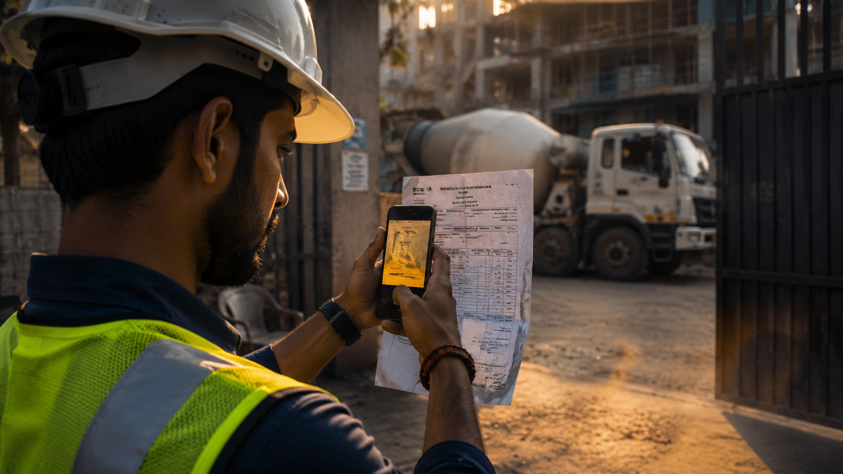 Infragence AI field capture over WhatsApp — labour and material reported from a photo